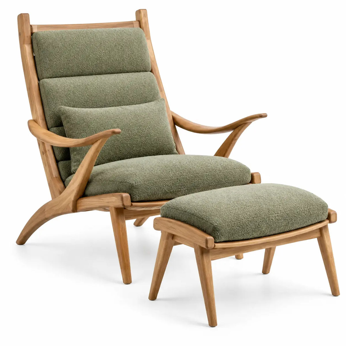 Sillón con reposapiés con respaldo alto, verde y marrón