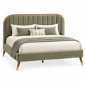 Estructura de cama con cabecero con formas arqueadas, verde y marrón