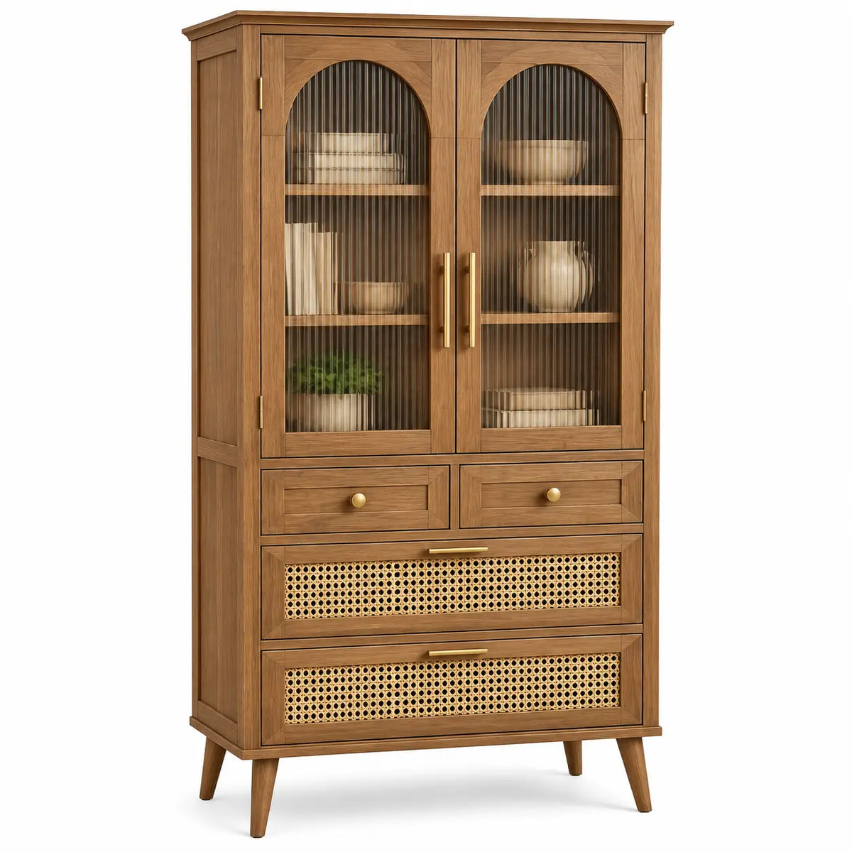 Vitrina de almacenamiento con formas arqueadas, marrón